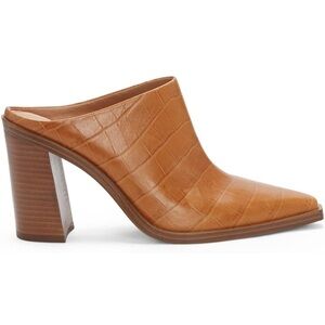 FOWT Crocodile Embossed Mules Chunky Stacked Heel Pointed Toe brown size 7